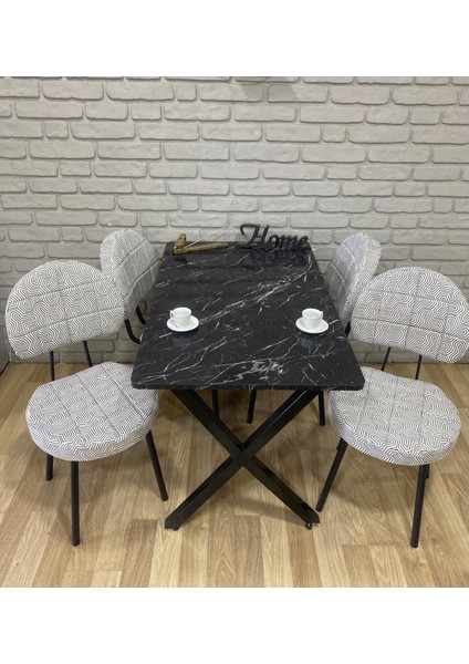 Masa Takımı, Yemek Masası, Mutfak Masası, 60X120SIYAH Beyazdesen 4 Sandalye