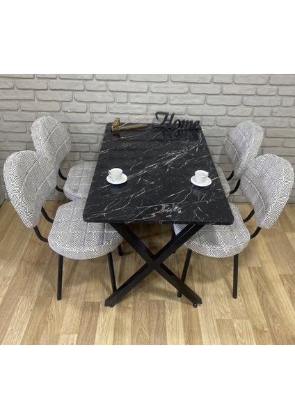 Masa Takımı, Yemek Masası, Mutfak Masası, 60X120SIYAH Beyazdesen 4 Sandalye