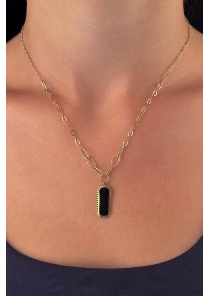 14 Ayar Altın Siyah Plakalı Kolye fiyatları