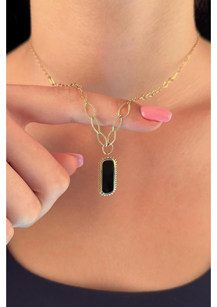 14 Ayar Altın Siyah Plakalı Kolye modelleri