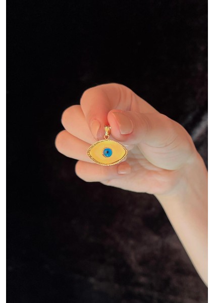 14 Ayar Altın Göz Detaylı Işıltılı Oval Kolye Ucu 2 fiyatları