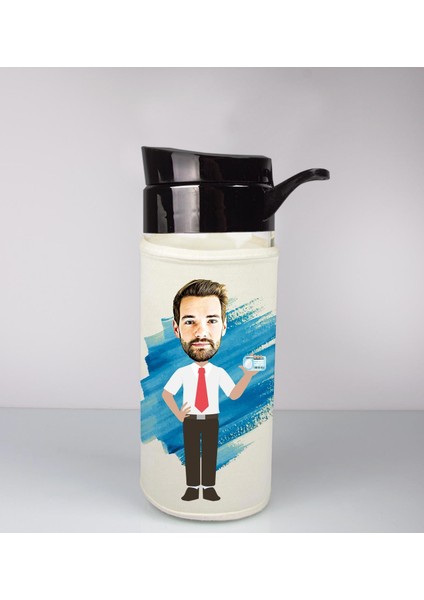Kişiye Özel Karikatür Tasarım Özel Koruma Kılıflı Cam Matara 96109
