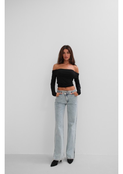 Omuz Dekolte Straplez Siyah Bluz