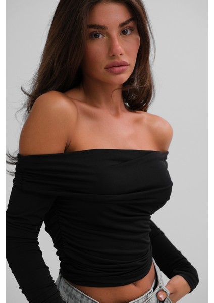 Omuz Dekolte Straplez Siyah Bluz modelleri