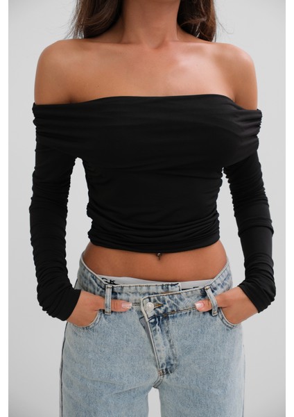 Omuz Dekolte Straplez Siyah Bluz fırsatları