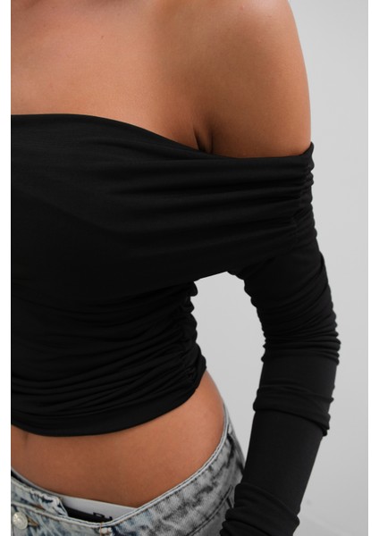 Omuz Dekolte Straplez Siyah Bluz indirimleri