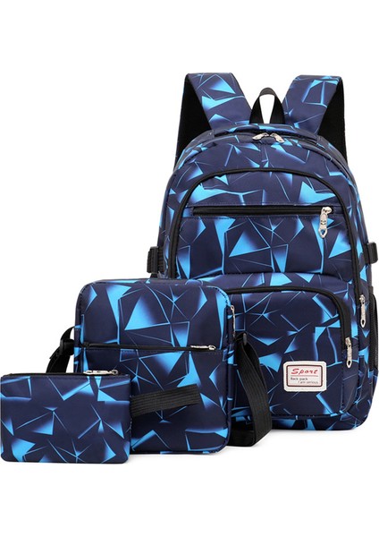 Rahat Üç Parçalı Sırt Çantası Kare Moda Baskılı Sırt Çantası Öğrenci Okul Çantası Spor Boş Zaman Çantası Seyahat Çantası (Yurt Dışından)