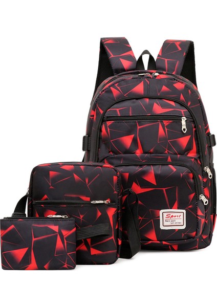 Rahat Üç Parçalı Sırt Çantası Kare Moda Baskılı Sırt Çantası Öğrenci Okul Çantası Spor Boş Zaman Çantası Seyahat Çantası (Yurt Dışından)