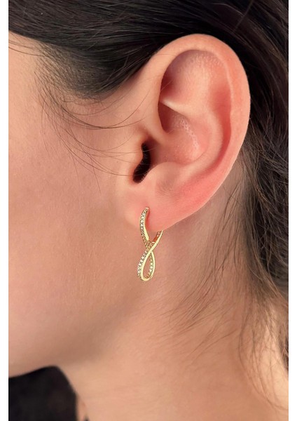 14 Ayar Altın Taşlı Sonsuzluk Küpe 2