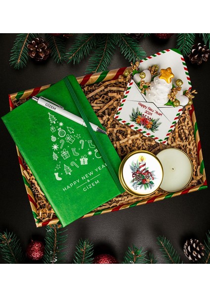 Kişiye Özel Termo Deri Defter & Yılbaşı Ağacı Figürlü Mektup Aranjmanı Yeni Yıl 112680