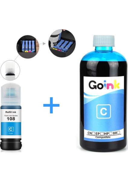 Epson 108 Mavi Mürekkep 500 ml + 70 ml (Muadil)