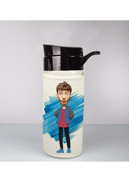 Kişiye Özel Karikatür Tasarım Özel Koruma Kılıflı Cam Matara 95947