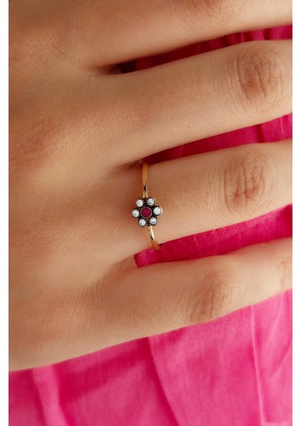 14 Ayar Altın Bordo Taş Detaylı Papatya Set fırsatları