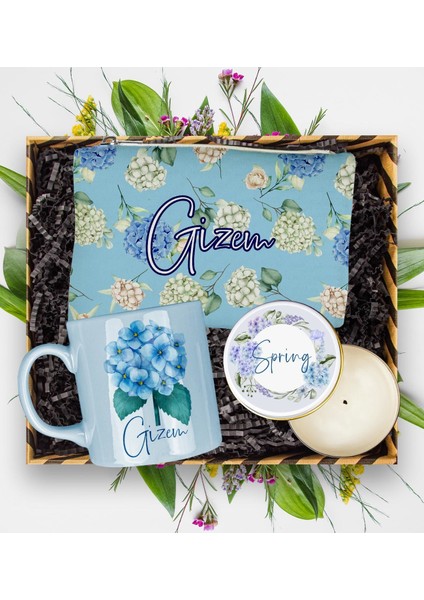 Kişiye Özel Sümbül Çiçeği Tasarım Kupa & Makyaj Çantası & Mum 113167