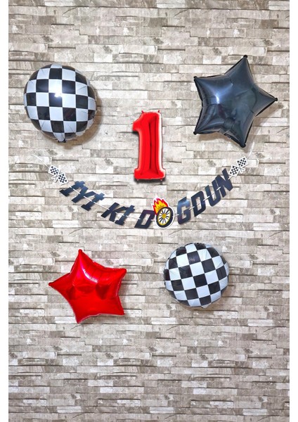 Yarış Temalı Doğum Günü Parti Seti Yaş Balonlu Bannerlı Doğum Günü Süsleme Seti