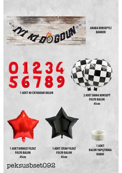 Yarış Temalı Doğum Günü Parti Seti Yaş Balonlu Bannerlı Doğum Günü Süsleme Seti fiyatları