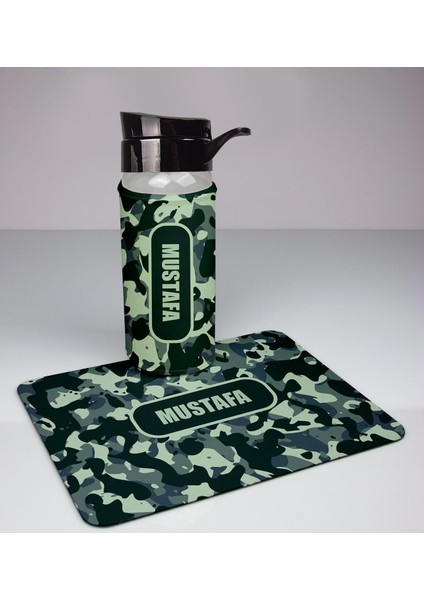 Kişiye Özel Kamuflaj Tasarım Cam Matara ve Mousepad Ofis 94372