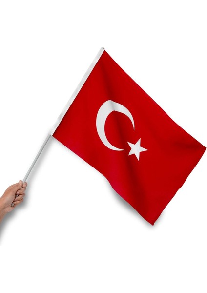 Sopalı Türk Bayrağı 50X75 cm (50 Adet) 1.kalite Alpaka Kumaş