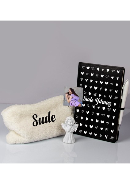 Sevgililere Özel Defter Kalem Fotoğraflı Melek Notluk ve Peluş Kalemlik 106894