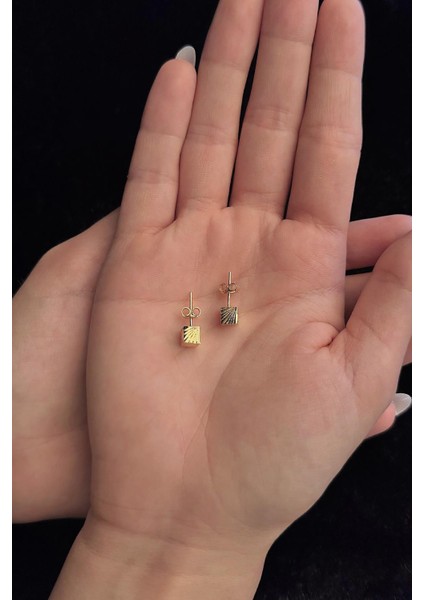 14 Ayar Altın Desenli Küp Küpe fiyatları