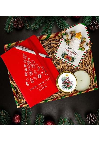 Kişiye Özel Termo Deri Defter & Yılbaşı Ağacı Figürlü Mektup Aranjmanı Yeni Yıl 112679