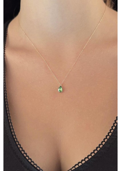 14 Ayar Altın Zümrüt Taşlı Damla Kolye fiyatları