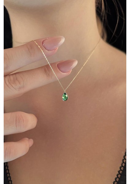 14 Ayar Altın Zümrüt Taşlı Damla Kolye modelleri