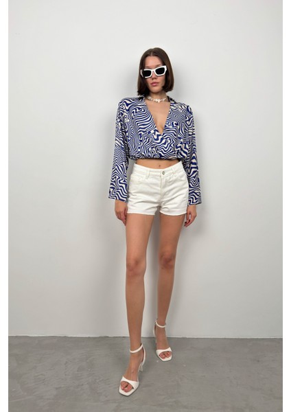 Yarasa Kol Desenli Mavi Bluz