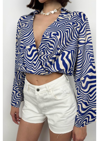 Yarasa Kol Desenli Mavi Bluz modelleri