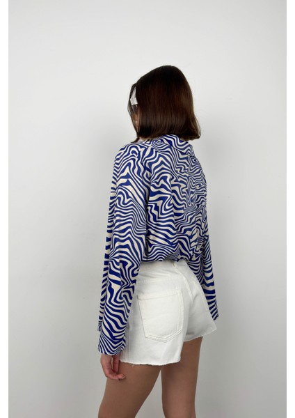 Yarasa Kol Desenli Mavi Bluz fırsatları