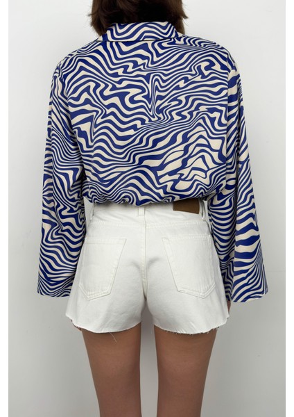 Yarasa Kol Desenli Mavi Bluz indirimleri