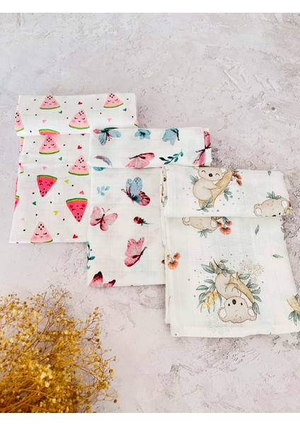3'lü Çok Amaçlı Müslin Bebek Battaniyesi Yumuşak Dayanıklı Karpuz Desenli Unisex