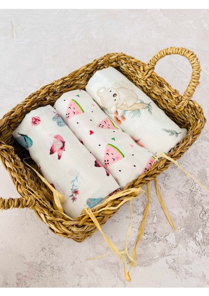 3'lü Çok Amaçlı Müslin Bebek Battaniyesi Yumuşak Dayanıklı Karpuz Desenli Unisex fiyatları