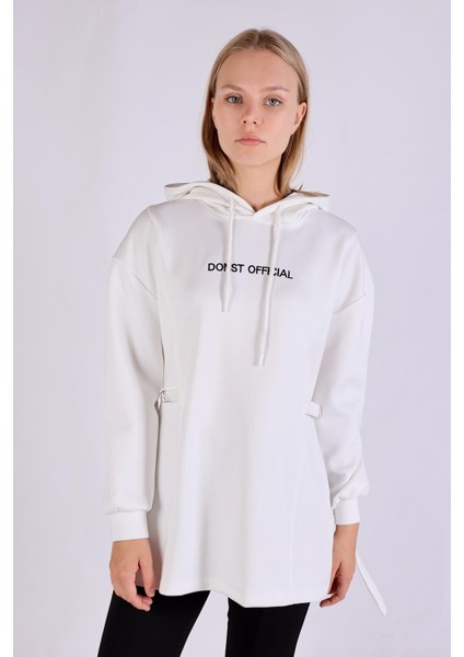 9158M Yazı Detay Tunik Beyaz