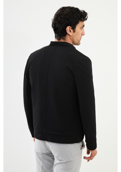 Düz Siyah Slim Fit Hakim Yaka Erkek Mont fırsatları