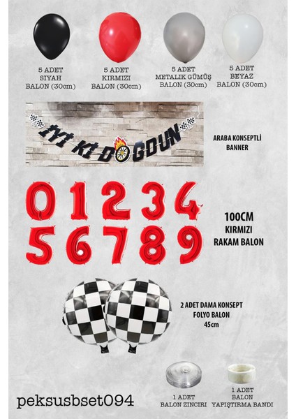 Yarış Temalı Doğum Günü Parti Seti 100CM Yaş Balonlu Bannerlı Doğum Günü Süsleme Seti fiyatları