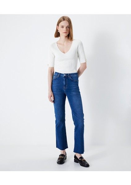 Cropped Flare Fit Jean Pantolon