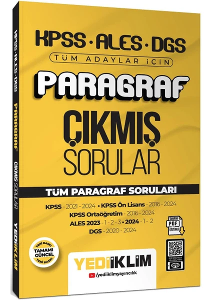 Yediiklim Yayınları 2025 Kpss Ales Dgs Tüm Adaylar İçin Paragraf Tamamı Pdf Çözümlü Çıkmış Sorular