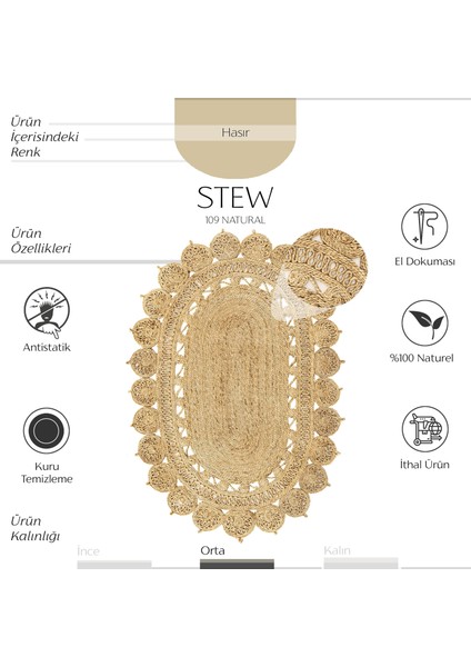 Cool Halı Stew CA-109 Natural Oval Jüt Halı El Dokuma Hasır Halı Dekoratif Jüt Örgü Halı Vintage Jüt Kilim