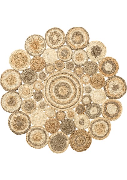 Cool Halı Stew CA-111 Beyaz Multi Yuvarlak Jüt Halı El Dokuma Hasır Halı Dekoratif Jüt Örgü Halı Jüt Kilim