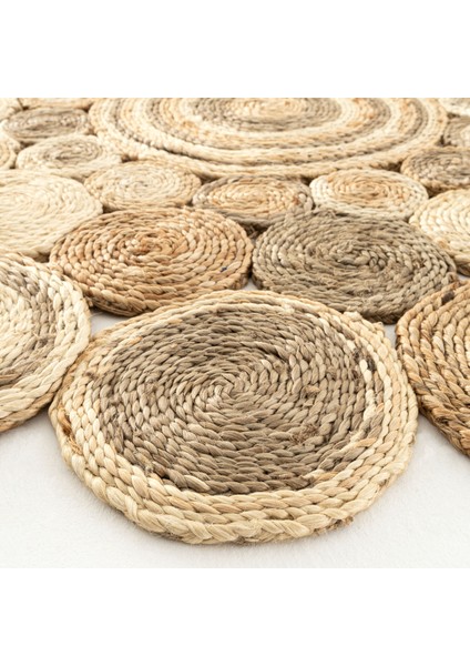 Cool Halı Stew CA-111 Beyaz Multi Yuvarlak Jüt Halı El Dokuma Hasır Halı Dekoratif Jüt Örgü Halı Jüt Kilim