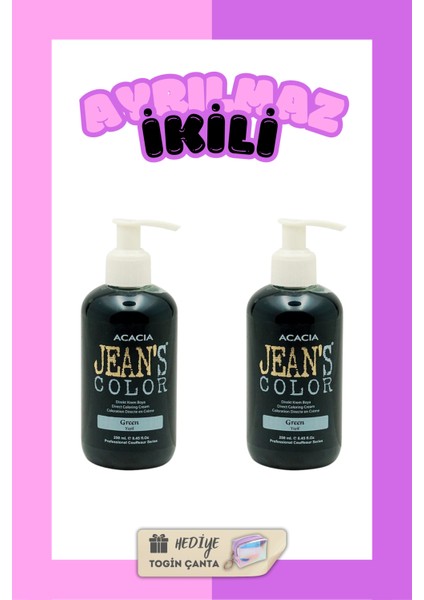 Yeşil Renkli Saç Boyası 250 Ml X2 Adet Su Bazlı Green Hair Dye