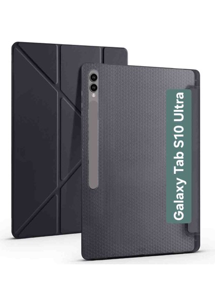 Samsung Galaxy Tab S10 Ultra X920 Case Standlı Üçgen Kalem Bölmeli Akıllı Kılıfı