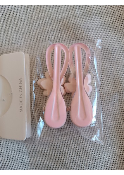 Ortası Mine Kaplamalı Lotus Çiçeği Fiyonk Pembe Çiftli Metal Çocuk Pens Toka