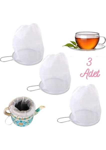 Torba Demlik Süzgeci Süt Süzgeci Yeniden Kullanılabilir Çay Kahve Süzgeci 10 cm 3 Adet 3 Nolu