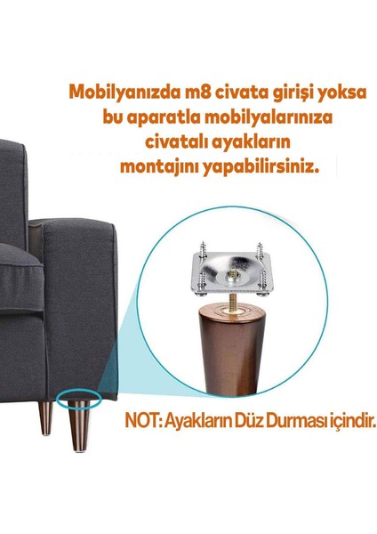 Ahşap Mobilya Ayağı 4 Adet Aparatlı 40 cm Sehpa Zigon Orta Masa Puf Tabure Tv Ünitesi Ayakları M8