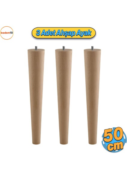 Ahşap Mobilya Ayağı 3 Adet 50 cm Sehpa Zigon Orta Masa Puf Tabure Tv Ünitesi Ayakları M8 Civatalı