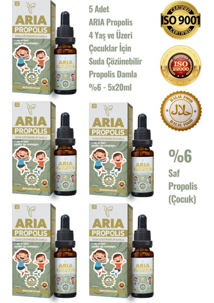 5 Adet 4 Yaş ve Üzeri Çocuklar İçin Suda Çözünebilir Propolis Damla %6 - 5x20ml