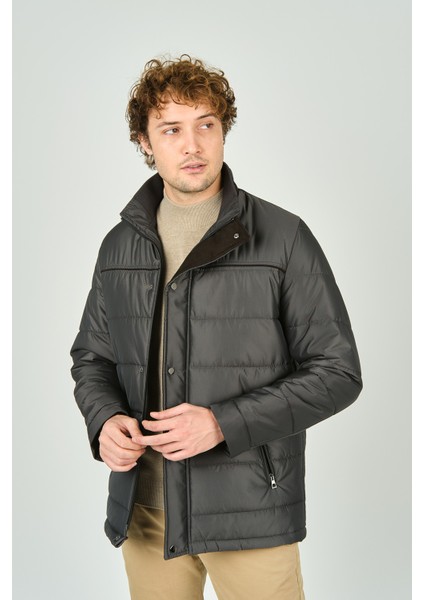 Erkek Içi Kürklü Dik Yaka Çıtçıt ve Fermuar Kapamalı Mont Kaban 5300 Füme modelleri