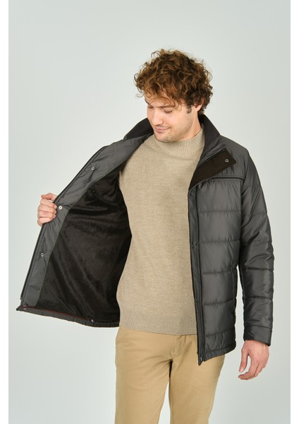 Erkek Içi Kürklü Dik Yaka Çıtçıt ve Fermuar Kapamalı Mont Kaban 5300 Füme fırsatları